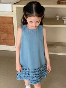 DAZY Young Girls Round Neck Sleeveless Denim Dress - Blue - View 1
