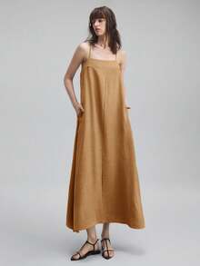 Ontre Đầm nữ dáng rộng không tay, phù hợp cho đi làm, công sở, thường ngày, đi nghỉ mát, đi biển, dự đám cưới, thanh lịch. - Màu vàng - Xem 4