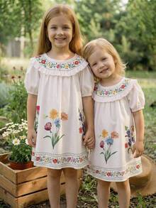 Emery Rose Kids Emery Rose Kids 女童/女宝宝夏季可爱碎花宽松短袖度假连衣裙 - 白色 - 查看 8