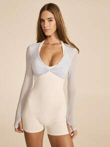 Aralina Áo croptop tay dài ôm sát, cổ chữ V sâu, dáng suông, chất liệu co giãn, thích hợp mặc hàng ngày, kiểu dáng thường ngày. - Màu xanh nhạt - Xem 7