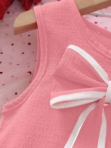Elladie kids 1 Stück Kleine Mädchenkleid in Rot mit ärmellos, Rüschensaum und großer weißer Schleife, extrem süß, geeignet für wichtige Anlässe, Geburtstagsfeiern, Feste, Bühnenauftritte - Pink - Übersicht 8