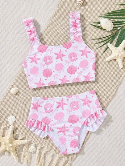 SHEIN Young Girls Cute Printed Beach Vacation Swimsuit Sets Kids Bikini Set Kids 2 Pc Bathing Suits Girl Swimsuits Kids 2 Piece Girls Bathing Suit Summer Swimwear For Girls Kids Swimsuits Girls 2 Piece 2 Piece Bathing Suit For Girls Young Girl 2 Pieces Swimwear Bikini Girls Swim Set Girls Pink Two Piece Set Girls Two Piece Swimsuit Pink Kids Bathing Suit Pink Swimsuit For Little Girls Starfish Pattern Swimsuit For Girls Seashell Pattern Swimsuit
