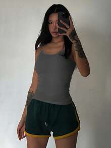 DAZY Áo camisole nữ ôm sát, thiết kế phối màu trơn, thích hợp cho mùa hè. - Màu xám đen - Xem 2