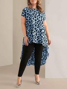 Miaspire Blusa casual y elegante con estampado de leopardo, adecuada para uso diario, atuendos primaverales para mujeres, ropa elegante para mujeres de talla grande - Azul - Ver 4