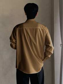 DAZY Men's Casual, Versatile, Solid Color Long Sleeve Shirt, Suitable For Work, Commute, Daily Wear, Spring/Autumn - Brown - View 2