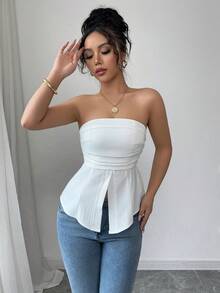 Olithes Blusa casual y sexy con diseño sin espalda y textura tejida para mujer, /verano - Blanco - Ver 7