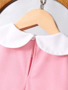 Vestido Elegante e Fofo Sem Mangas com Decoração Floral em Linha A, Rosa Pálido, Adequado para Atividades Escolares de /Verão, Festa de Aniversário, Reunião - Rosa chiclete - Visão 4