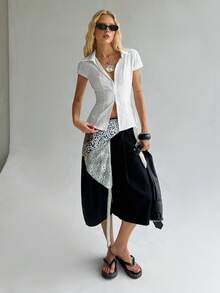 TRNVIE Women's White Casual Collared Embroidered Woven Fabric Cap Sleeve Semi-Sheer Shirt Blouse Regular Length - White - View 4