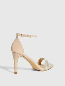 CUCCOO SZL Giày sandal cao gót mũi nhọn đính đá, quai ngang mắt cá chân, màu mơ, thời trang, thanh lịch, gợi cảm, thích hợp cho tiệc tùng, đám cưới, hẹn hò dành cho nữ. - Màu be - Xem 3