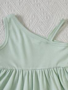 SHEIN Playful Pals 3件組嬰兒女寶寶紫色與黃色夏季休閒度假Y2K純色羅紋針織背心掛脖單肩A字洋裝套裝 - 彩色 - 查看 8