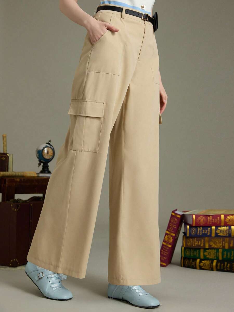 SHEIN ChicEase Pantalones cargo casuales y holgados para mujer, adecuados para el uso diario - Caqui - Ver 1