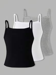 Sparklyn 3件套少女吊带背心，面料柔软，简约时尚，可外穿或内搭，适合日常外出穿着。 - 彩色 - 查看 2