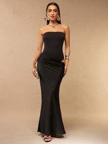Silquee Vestido de punto y satén sin tirantes con parches, primavera/verano - Negro - Ver 8