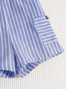 SHEIN 男宝宝可爱休闲度假日常穿搭蓝白条纹印花背带短裤 - 彩色 - 查看 7