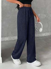EURMUSE Drawstring Waist Slant Pocket Spring Clothes Sweatpants - Navy Blue - View 5