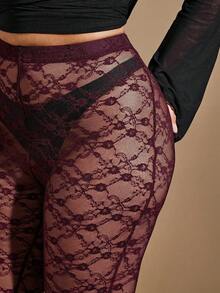 SHEIN BAE Quần legging xuyên thấu cỡ lớn, gợi cảm cho ngày Valentine và mùa hè. - Màu Tím - Xem 7