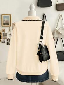 Lalippa Casual Contrast Color Trim Sweatshirt, Autumn - Multicolor - View 2