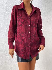 Aveloria Modichic Button Front Sheer Shirt Without Bra Elegant Business Casual Women Button Up Shirt Women  - Burgundy - View 6