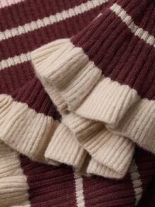 Livesso Women's Casual Striped Frill Trim Cardigan, Autumn/Winter - Burgundy - View 6