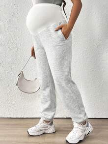 SHEIN بنطلون واسع الساق قابل للتعديل، بنطلون حمل، بنطلون نسائي واسع الساق بلون سادة - رمادي فاتح - مشاهدة 5