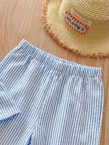 SHEIN LMoss Kids LMoss Baby Girls Summer Cute Striped Camisole And Elastic Waist Pants 2 Pieces Set - Multicolor - View 5