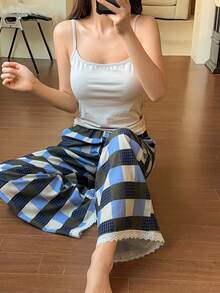 DAZY 女士格子吊带背心和睡裤睡衣套装 - 淺灰色 - 查看 4