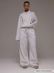 Musera Sport 超大款撞色抽绳阔腿慢跑裤，仅限秋季/冬季运动服、健身房锻炼、普拉提、日常休闲穿着 - 灰色 - 查看 1