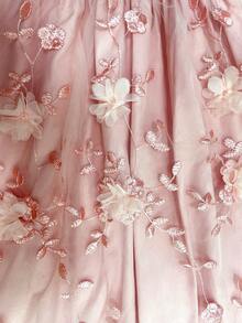 Franclia Women's Dusty Pink Elegant Summer Holiday Wedding Ninang Dress,Knit Ribbed Sleeveless 3D Floral Patchwork Embroidered Mesh Maxi Long Dress - Pink - View 3
