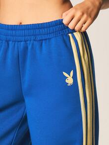 Missguided x Playboy Quần nỉ ống rộng kẻ sọc bên hông, cạp chun, thêu logo thỏ, kiểu dáng rộng rãi thoải mái, dài đến mắt cá chân. - Màu xanh lam - Xem 5