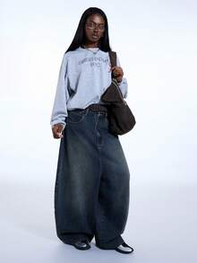 COUREZ Low Rise Drop Crotch Extreme Baggy Balloon Jeans With Back Square Pockets In Washed Denim /Y2K Winter Clothes For Women Street Streetwear Cotton Baggy Jeans Casual Going Out Outfits Birthday Outfits - Medium Wash - View 5