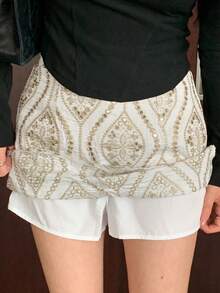 DAZY Chân váy ngắn dáng suông ôm sát, thanh lịch, chất liệu jacquard, thích hợp cho mùa hè, dành cho nữ. - Màu be - Xem 4