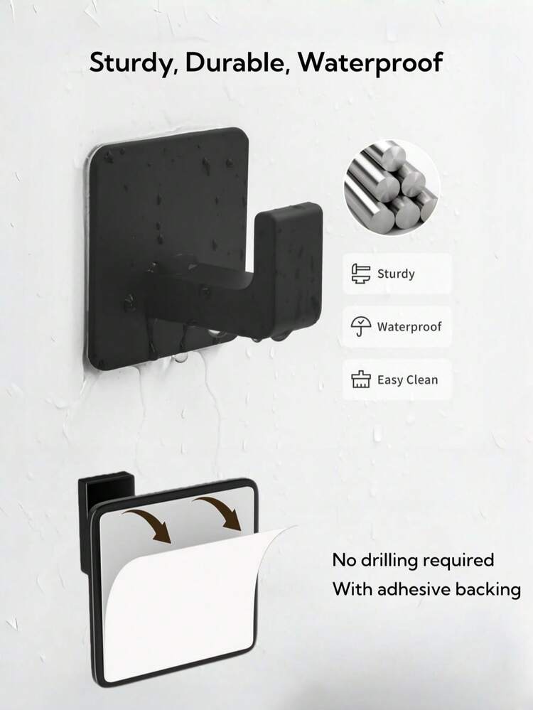 1 件浴室粘性毛巾钩，壁挂式浴袍衣架，无需钻孔家居浴室装饰浴室收纳夏季 - 黑色 - 查看 2