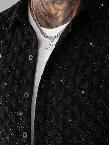 SLATEMANN 男士时尚休闲纹理纽扣短袖衬衫 - 黑色 - 查看 5