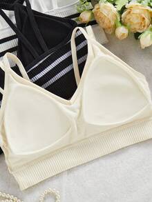 4件套少女条纹无缝露背运动文胸吊带背心内衣套装 - 彩色 - 查看 4