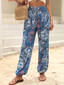 LanaWest All-Over Print Elastic Waist Casual Vacation Pants - Multicolor - View 6
