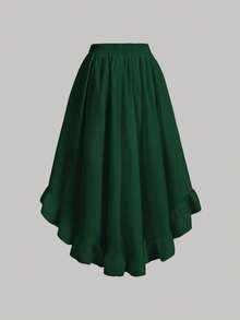 SHEIN MOD Women's White Ruffle Hem Skirt, Retro Black Layered A-Line Skirt - Dark Green - View 2