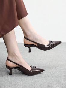 CUCCOO BIZCHIC 女士尖头细高跟鞋，棕色，多带后跟设计，优雅时尚，通勤必备，后系带款式，适合日常穿着、工作和购物等各种场合。 - 咖色 - 查看 2