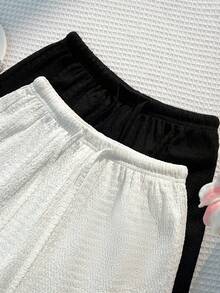 SHEIN PETITE Classic Black & White Design Minimalist Casual Commuter All-Match French Chic Relaxed Fit Straight Leg Women Pants, Summer New Arrival - Black and White - View 7