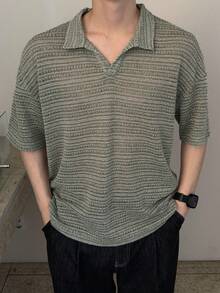 DAZY Áo thun nam tay ngắn màu xanh lá cây, chất liệu vải dệt họa tiết, thích hợp cho mùa hè. - màu xanh lá - Xem 9