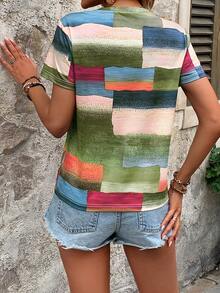 EMERY ROSE Women's Color Block Short Sleeve T-Shirt For Summer Graphic Tees Women Tops - Multicolor - View 2