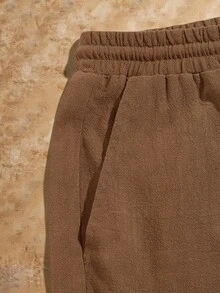 HIMLAND 男士纯色简约休闲梭织裤 - 棕色 - 查看 3