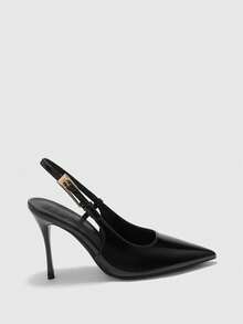 CUCCOO BIZCHIC Zapatos de tacón alto con decoración de tirante y lazo para mujer, color vino tinto, zapatos de primavera para vacaciones de primavera, Pascua y Navidad - PU negro - Ver 2