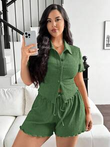 Auralis 大码夏季两件套，夏季两件套短裤套装，返校季少女服装，女士两件套演唱会女装Y2K套装，两件套，女士休闲度假两件套 - 薄荷綠 - 查看 6