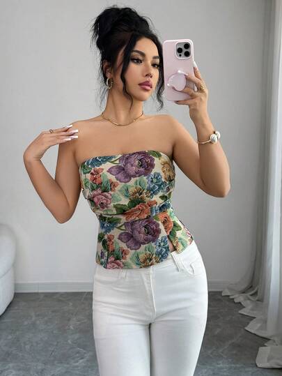 Rafferiza American Sexy Girl Oil Painting Print Crop Top, Waist Cinching, Flattering, Multiple Colors