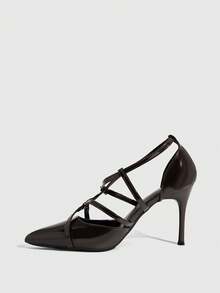 CUCCOO SZL Zapatos de tacón alto de stiletto con cordones cruzados y encaje sexy para mujer, para primavera/verano - Café integral - Ver 4