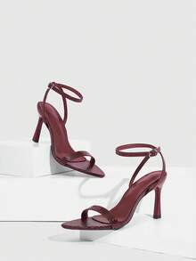 CUCCOO SZL Women's Fashionable Crocodile Pattern High Heel Sandals, Summer Spring Shoes Spring Break Easter Prom Heels Spring Shoes - Textured burgundy - View 3