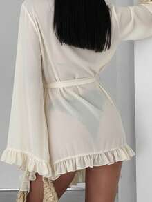 Swim Vcay Women's Solid Color Ruffle Tie Front Cover Up - Apricot - View 5