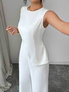 Modelyn Women's Asymmetric Design Sleeveless Jumpsuit, Minimalist For Commuting, Spring/Summer - White - View 3