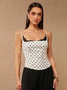 Silquee Women's Elegant And Casual Polka Dot Lace-Trimmed Camisole Top For Spring And Summer, Polka Dot Corset,Spring Women,Spring Break ,Valentine's Day,Elegant Party Top,Polka Dot Top - Multicolor - View 4