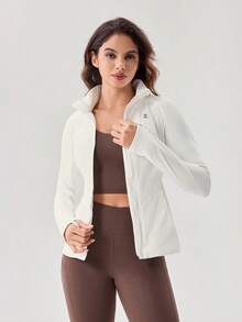 OutZeal 女士修身加厚外套，立领带拇指孔，白色运动夹克，秋冬健身运动上衣 - 白色 - 查看 8